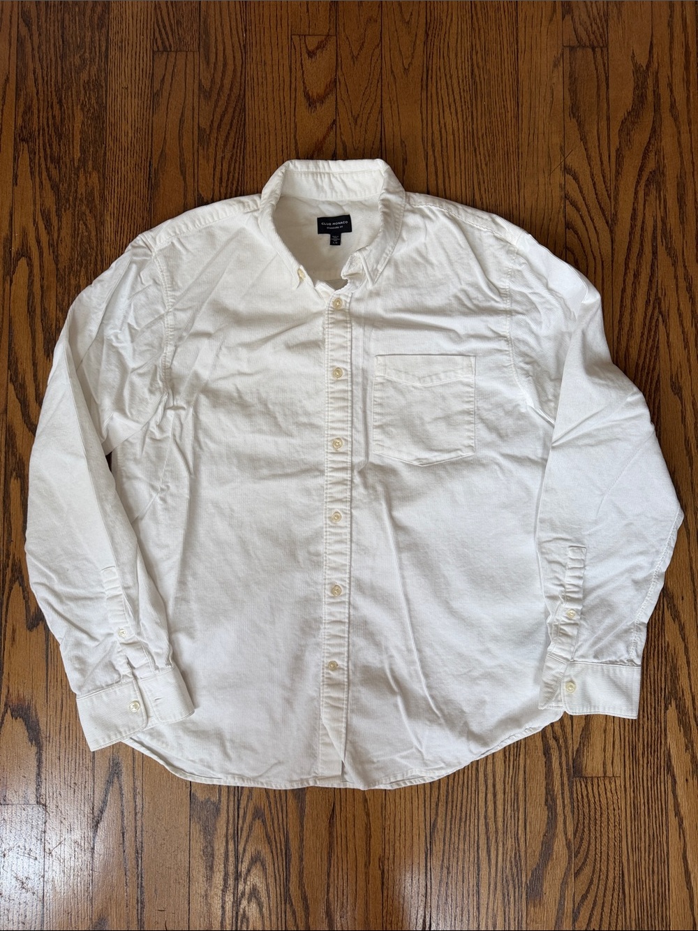 Club Monaco White Corduroy Long-Sleeve Button-Down Shirt